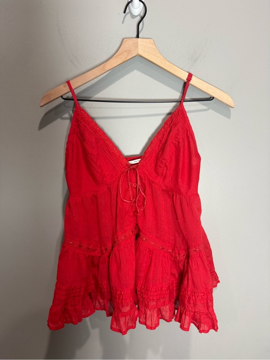 Kimchi Blue Tops - Kimchi Blue Urban Outfitters Red Cotton Babydoll Tank Top Lace Ruffle M